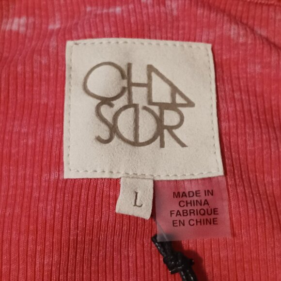 NEW Chaser Ribbed Cotton Blend Top Cut-out Shoulders Watermelon Pink L - Picture 7 of 12